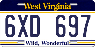 WV license plate 6XD697