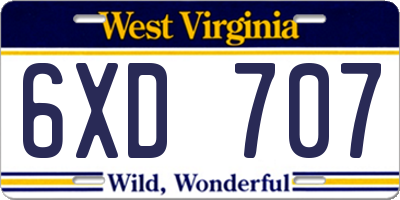 WV license plate 6XD707