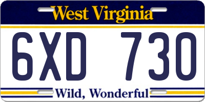 WV license plate 6XD730