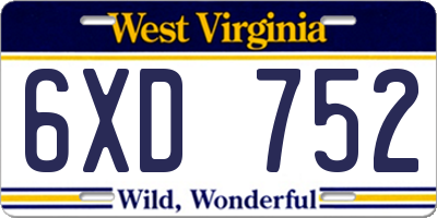 WV license plate 6XD752