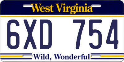 WV license plate 6XD754