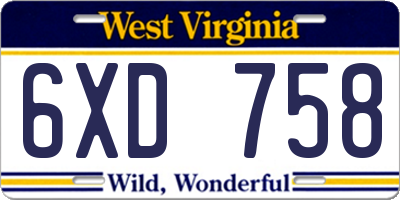 WV license plate 6XD758