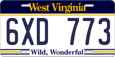 WV license plate 6XD773