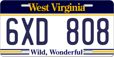 WV license plate 6XD808