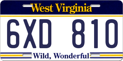 WV license plate 6XD810