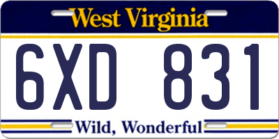 WV license plate 6XD831