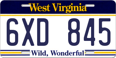 WV license plate 6XD845