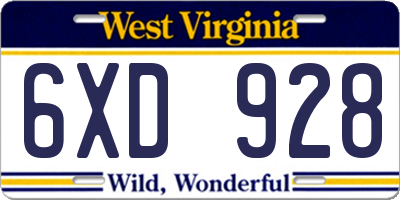 WV license plate 6XD928