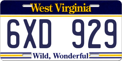 WV license plate 6XD929