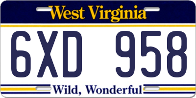 WV license plate 6XD958