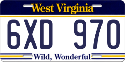 WV license plate 6XD970
