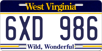 WV license plate 6XD986