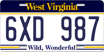 WV license plate 6XD987