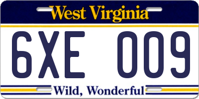 WV license plate 6XE009