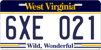 WV license plate 6XE021