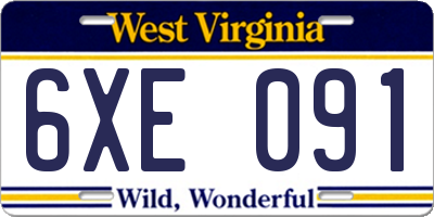 WV license plate 6XE091