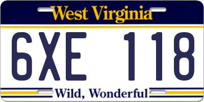 WV license plate 6XE118