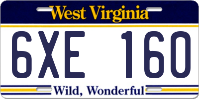 WV license plate 6XE160