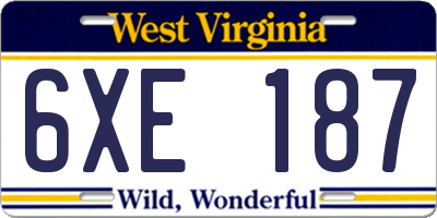 WV license plate 6XE187