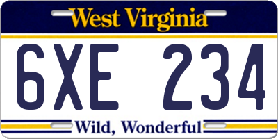 WV license plate 6XE234