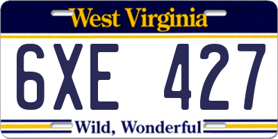 WV license plate 6XE427