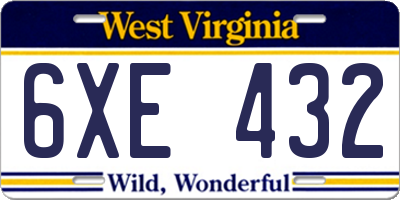 WV license plate 6XE432
