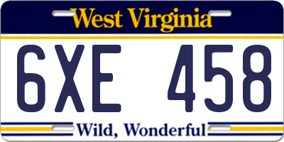 WV license plate 6XE458