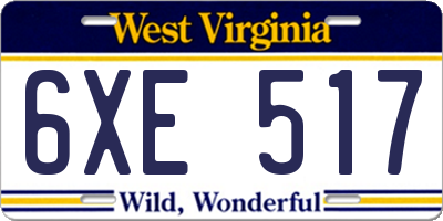 WV license plate 6XE517