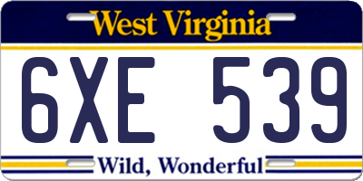 WV license plate 6XE539