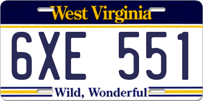 WV license plate 6XE551