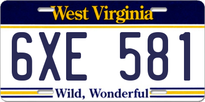 WV license plate 6XE581
