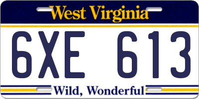 WV license plate 6XE613