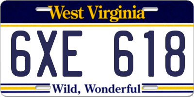 WV license plate 6XE618