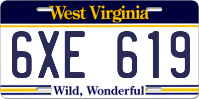 WV license plate 6XE619