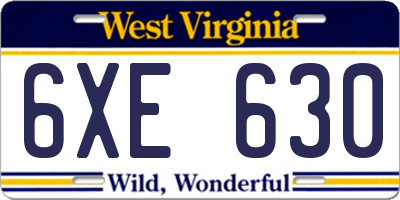 WV license plate 6XE630
