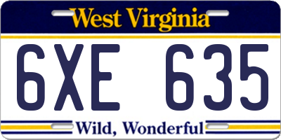 WV license plate 6XE635