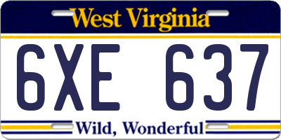 WV license plate 6XE637