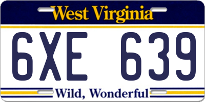 WV license plate 6XE639