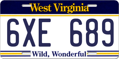 WV license plate 6XE689