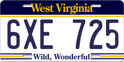 WV license plate 6XE725
