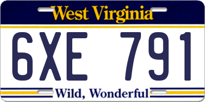 WV license plate 6XE791
