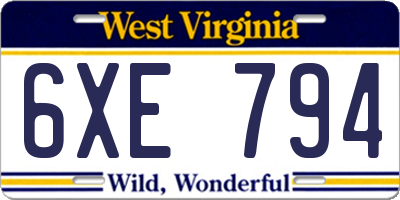 WV license plate 6XE794