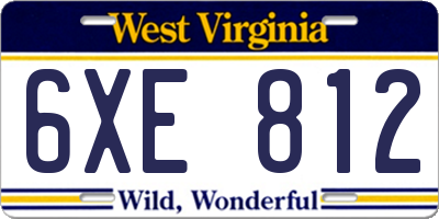 WV license plate 6XE812
