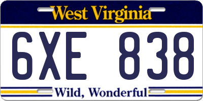 WV license plate 6XE838
