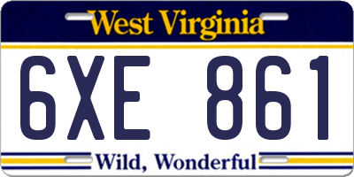 WV license plate 6XE861