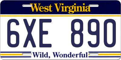 WV license plate 6XE890