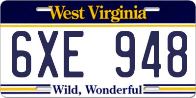 WV license plate 6XE948