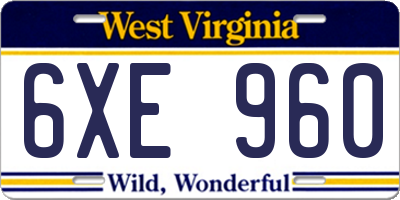 WV license plate 6XE960