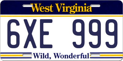 WV license plate 6XE999