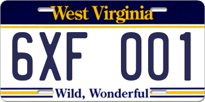 WV license plate 6XF001